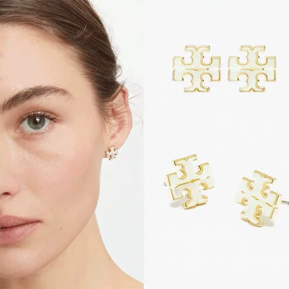 Tory Burch Pair of Natural Mother of Pearl Gold Plated Stud Earrings